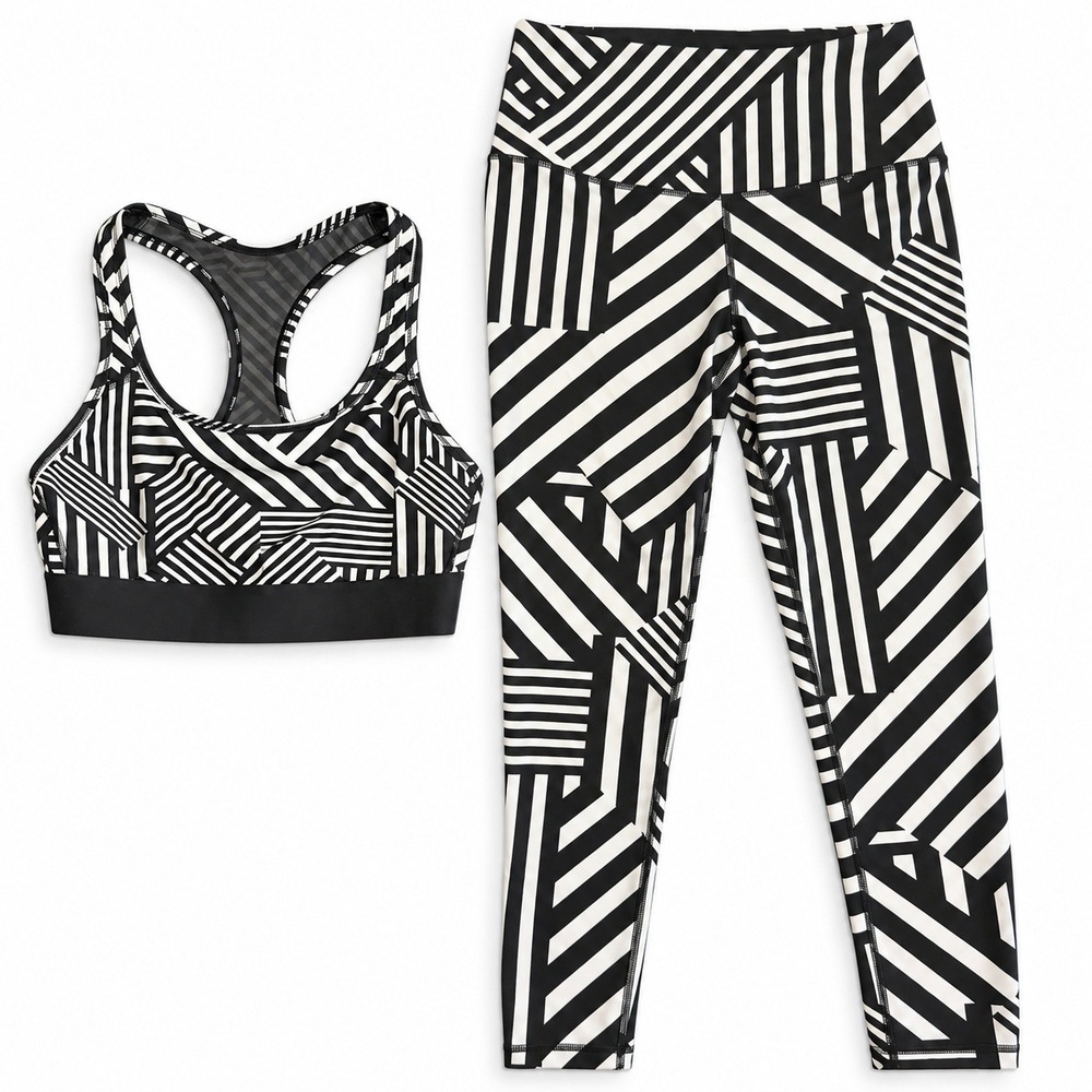 Victoria Sport Activewear Set Women Medium Black White Striped Bra Leggings